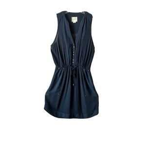 Anthropologie Maeve Dress Black/Navy Mini Pockets Drawstring Waist Women Sz S